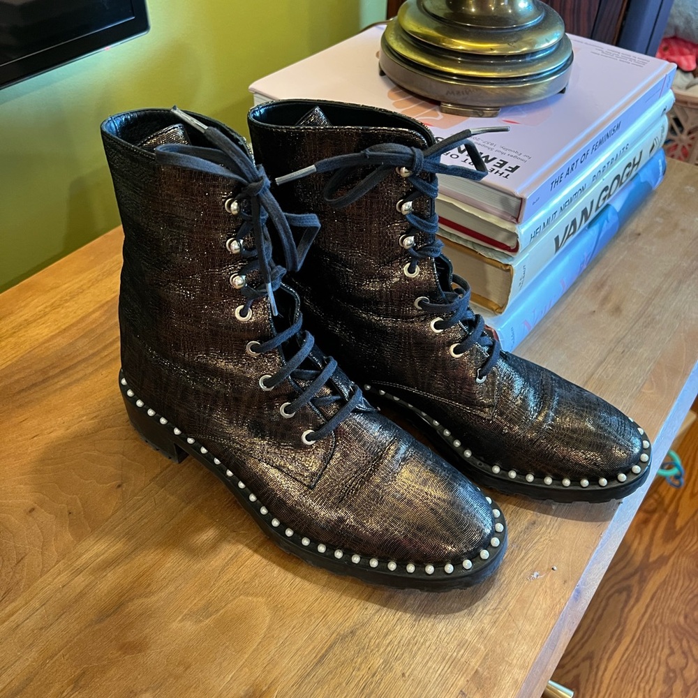 Stuart Weitzman Allie Lace-Up Boots 7.5 / 38 - Picture 4 of 12